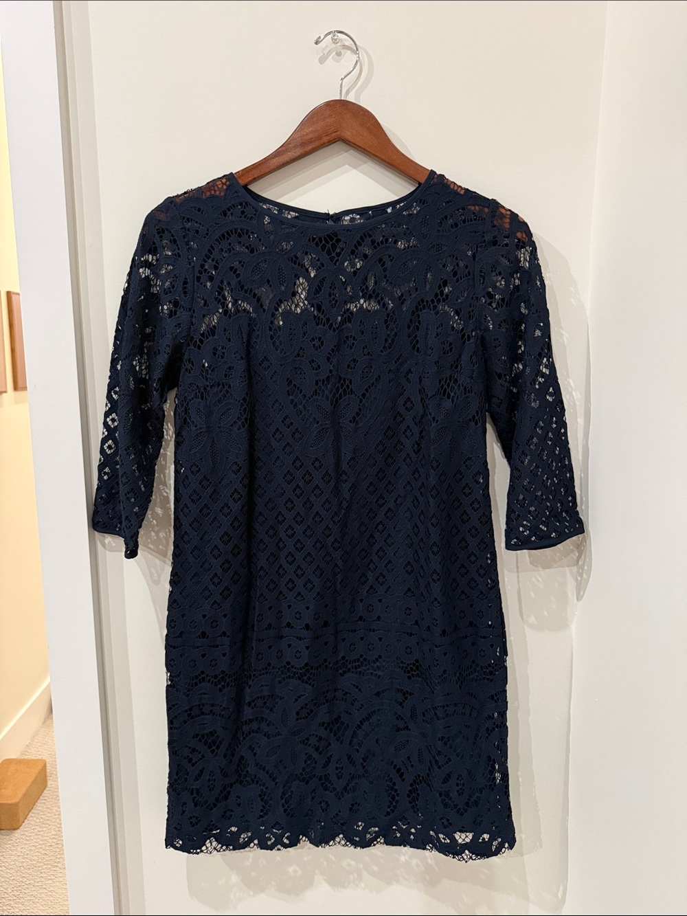 LOFT Navy Crochet Lace Midi Dress